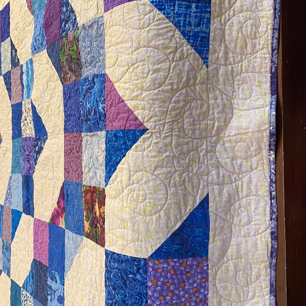 Patchwork Quilt with Blue and Purple Accents - Full - Picture 3 of 10